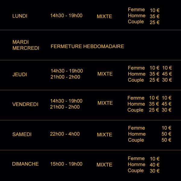 TARIFS & HORAIRES 2026 Horaires et Tarif au Guili's Club